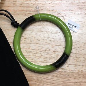 BEN AMUN Bangle Cuff Bracelet Retro Vintage in Green + Black Polished Wood New